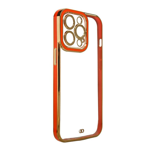 Fashion Case for iPhone 12 Gold Frame Gel Cover Red - TopMag