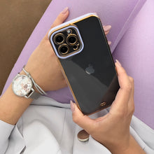Заредете изображение във визуализатора на галерията – Fashion Case for iPhone 13 Pro Gold Frame Gel Cover White - TopMag

