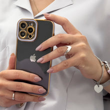 Заредете изображение във визуализатора на галерията – Fashion Case for iPhone 13 Pro Gold Frame Gel Cover White - TopMag
