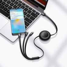 Заредете изображение във визуализатора на галерията – Baseus Bright Mirror 2 retractable cable 3in1 USB Type A - micro USB + Lightning + USB Type C 66W 1.1m black (CAMJ010101) - TopMag
