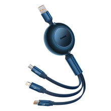 Заредете изображение във визуализатора на галерията – Baseus Bright Mirror 2 retractable cable 3in1 USB Type A - micro USB + Lightning + USB Type C 66W 1.1m blue (CAMJ010103) - TopMag
