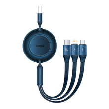 Заредете изображение във визуализатора на галерията – Baseus Bright Mirror 2 retractable cable 3in1 USB Type A - micro USB + Lightning + USB Type C 66W 1.1m blue (CAMJ010103) - TopMag
