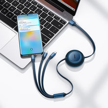 Заредете изображение във визуализатора на галерията – Baseus Bright Mirror 2 retractable cable 3in1 USB Type A - micro USB + Lightning + USB Type C 66W 1.1m blue (CAMJ010103) - TopMag

