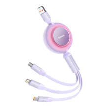 Заредете изображение във визуализатора на галерията – Baseus Bright Mirror 2 retractable cable 3in1 USB Type A - micro USB + Lightning + USB Type C 66W 1.1m purple (CAMJ010105) - TopMag

