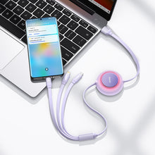 Заредете изображение във визуализатора на галерията – Baseus Bright Mirror 2 retractable cable 3in1 USB Type A - micro USB + Lightning + USB Type C 66W 1.1m purple (CAMJ010105) - TopMag

