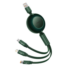 Заредете изображение във визуализатора на галерията – Baseus Bright Mirror 2 retractable cable 3in1 USB Type A - micro USB + Lightning + USB Type C 66W 1.1m green (CAMJ010106) - TopMag
