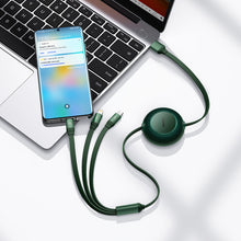 Заредете изображение във визуализатора на галерията – Baseus Bright Mirror 2 retractable cable 3in1 USB Type A - micro USB + Lightning + USB Type C 66W 1.1m green (CAMJ010106) - TopMag
