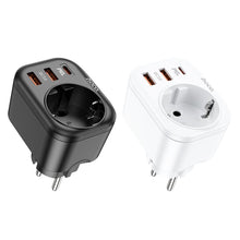 Заредете изображение във визуализатора на галерията – Hoco charger multifunctional charger type c pd20w + 2x usb qc3.0 3a + socket ns3 black
