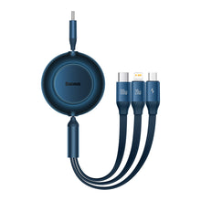 Заредете изображение във визуализатора на галерията – Baseus Bright Mirror 2 retractable cable 3in1 USB Type C - micro USB + Lightning + USB Type C 3.5A 1.1m blue (CAMJ010203) - TopMag
