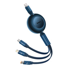 Заредете изображение във визуализатора на галерията – Baseus Bright Mirror 2 retractable cable 3in1 USB Type C - micro USB + Lightning + USB Type C 3.5A 1.1m blue (CAMJ010203) - TopMag
