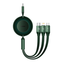 Заредете изображение във визуализатора на галерията – Baseus Bright Mirror 2 retractable cable 3in1 USB Type C - micro USB + Lightning + USB Type C 3.5A 1.1m green (CAMJ010206) - TopMag
