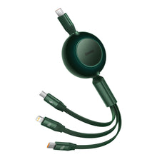 Заредете изображение във визуализатора на галерията – Baseus Bright Mirror 2 retractable cable 3in1 USB Type C - micro USB + Lightning + USB Type C 3.5A 1.1m green (CAMJ010206) - TopMag
