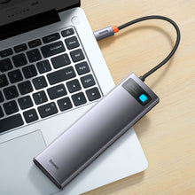 Заредете изображение във визуализатора на галерията – Baseus Metal Gleam multi-functional HUB USB Type C 12in1 HDMI / DP / USB Type C / minijack 3.5mm / RJ45 / SD (WKWG020213) - TopMag
