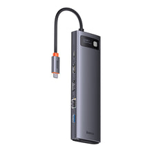 Заредете изображение във визуализатора на галерията – Baseus Metal Gleam multi-functional HUB USB Type C 12in1 HDMI / DP / USB Type C / minijack 3.5mm / RJ45 / SD (WKWG020213) - TopMag
