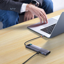 Заредете изображение във визуализатора на галерията – Baseus Metal Gleam multi-functional HUB USB Type C 12in1 HDMI / DP / USB Type C / minijack 3.5mm / RJ45 / SD (WKWG020213) - TopMag
