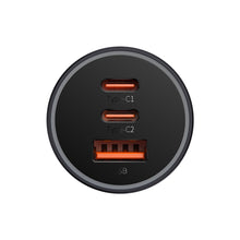 Заредете изображение във визуализатора на галерията – Baseus Golden Contactor Pro USB-A car charger + 2x USB-C 65W dark gray (CGJP010013) - TopMag
