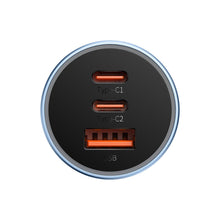 Заредете изображение във визуализатора на галерията – Baseus Golden Contactor Pro USB-A car charger + 2x USB-C 65W blue (CGJP010003) - TopMag
