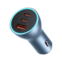 Заредете изображение във визуализатора на галерията – Baseus Golden Contactor Pro USB-A car charger + 2x USB-C 65W blue (CGJP010003) - TopMag
