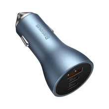 Заредете изображение във визуализатора на галерията – Baseus Golden Contactor Pro USB-A car charger + 2x USB-C 65W blue (CGJP010003) - TopMag
