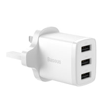 Заредете изображение във визуализатора на галерията – Baseus Compact charger 3x USB 17W UK plug white (CCXJ020302) - TopMag
