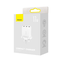 Заредете изображение във визуализатора на галерията – Baseus Compact charger 3x USB 17W UK plug white (CCXJ020302) - TopMag
