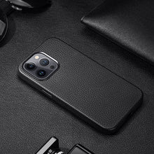 Заредете изображение във визуализатора на галерията – Dux Ducis Roma leather case for iPhone 13 Pro Max elegant genuine leather black case - TopMag
