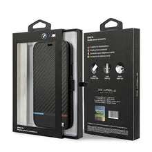 Заредете изображение във визуализатора на галерията – Etui BMW BMBKP13SPUCARTCBK iPhone 13 mini 5,4" czarny/black bookcase M Collection PU Carbon Stripe
