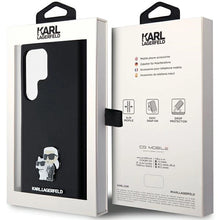 Заредете изображение във визуализатора на галерията – Karl Lagerfeld Silicone Karl&amp;Choupette Metal Pin case for Samsung Galaxy S23 Ultra - black

