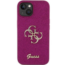 Заредете изображение във визуализатора на галерията – Guess Glitter Script Big 4G case for iPhone 15 - purple
