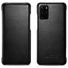 Заредете изображение във визуализатора на галерията – iCarer Curved Edge Vintage Folio Genuine Leather Flip Cover for Samsung Galaxy S20+ black (RS992007-BK) - TopMag
