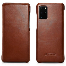 Заредете изображение във визуализатора на галерията – iCarer Curved Edge Vintage Folio Genuine Leather Cover Case for Samsung Galaxy S20+ brown (RS992007-BN) - TopMag

