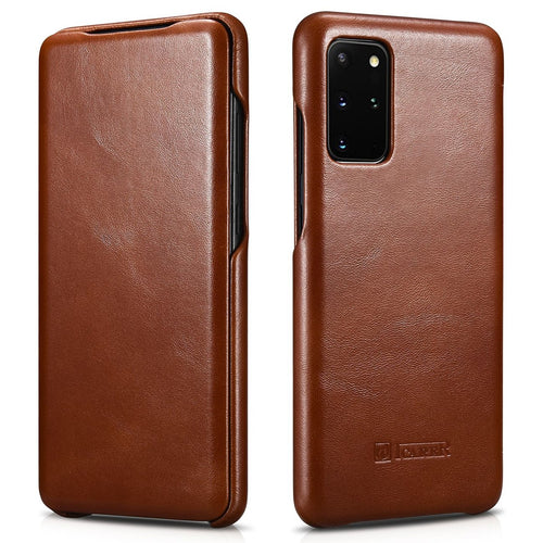 iCarer Curved Edge Vintage Folio Genuine Leather Cover Case for Samsung Galaxy S20+ brown (RS992007-BN) - TopMag
