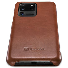 Заредете изображение във визуализатора на галерията – iCarer Curved Edge Vintage Folio Genuine Leather Flip Cover for Samsung Galaxy S20 Ultra brown (RS992008-BN) - TopMag
