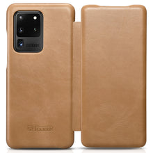 Заредете изображение във визуализатора на галерията – iCarer Curved Edge Vintage Folio Genuine Leather Cover Case for Samsung Galaxy S20 Ultra khaki (RS992008-GG) - TopMag
