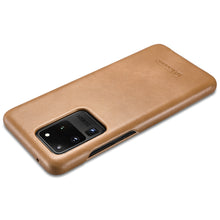 Заредете изображение във визуализатора на галерията – iCarer Curved Edge Vintage Folio Genuine Leather Cover Case for Samsung Galaxy S20 Ultra khaki (RS992008-GG) - TopMag
