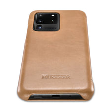 Заредете изображение във визуализатора на галерията – iCarer Curved Edge Vintage Folio Genuine Leather Cover Case for Samsung Galaxy S20 Ultra khaki (RS992008-GG) - TopMag
