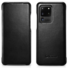 Заредете изображение във визуализатора на галерията – iCarer Curved Edge Vintage Folio Genuine Leather Cover Flip Cover for Samsung Galaxy S20 Ultra black (RS992008-BK) - TopMag
