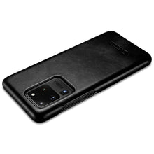 Заредете изображение във визуализатора на галерията – iCarer Curved Edge Vintage Folio Genuine Leather Cover Flip Cover for Samsung Galaxy S20 Ultra black (RS992008-BK) - TopMag

