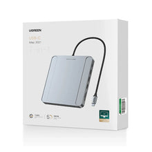 Заредете изображение във визуализатора на галерията – Ugreen HUB USB Type C - 3 x USB Type A 3.1 Gen 1 + SD / TF + RJ45 gray (CM522 60378) - TopMag
