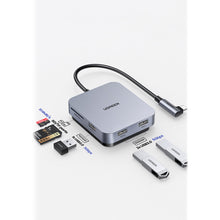 Заредете изображение във визуализатора на галерията – Ugreen HUB for iMac USB Type C - 3 x USB Type A 3.1 Gen 1 + SD / TF gray (CM521 60377) - TopMag
