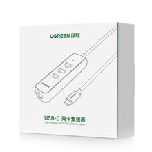 Заредете изображение във визуализатора на галерията – Ugreen HUB 4in1 USB Type C - 3x USB Type A 3.1 Gen 1 + RJ45 white (CM416 50620) - TopMag
