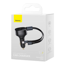 Заредете изображение във визуализатора на галерията – Baseus Enjoyment Retractable 2-in-1 Car Charger C+L 30W Black - TopMag
