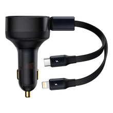 Заредете изображение във визуализатора на галерията – Baseus Enjoyment Retractable 2-in-1 Car Charger C+L 30W Black - TopMag
