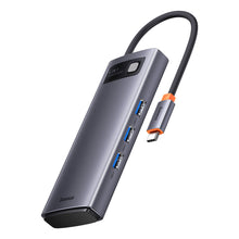 Заредете изображение във визуализатора на галерията – Baseus Metal Gleam 6in1 multifunctional USB Type C hub - USB Type C Power Delivery 100 W / 2x HDMI 4K 30 Hz / 3x USB 3.2 Gen 1 gray (WKWG030113) - TopMag
