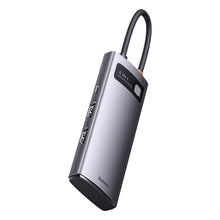 Заредете изображение във визуализатора на галерията – Baseus Metal Gleam 6in1 multifunctional USB Type C hub - USB Type C Power Delivery 100 W / 2x HDMI 4K 30 Hz / 3x USB 3.2 Gen 1 gray (WKWG030113) - TopMag
