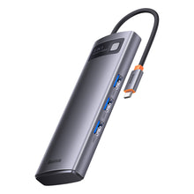 Заредете изображение във визуализатора на галерията – Baseus Metal Gleam Series Docking Station HUB 8 in 1 USB Type C - 2 x HDMI / 3 x USB 3.2 Gen.1 / 1 x Power Delivery / 1 x SD card reader / 1 x TF card reader gray (WKWG050113) - TopMag
