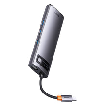 Заредете изображение във визуализатора на галерията – Baseus Metal Gleam Series Docking Station HUB 8 in 1 USB Type C - 2 x HDMI / 3 x USB 3.2 Gen.1 / 1 x Power Delivery / 1 x SD card reader / 1 x TF card reader gray (WKWG050113) - TopMag
