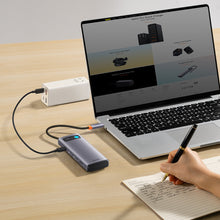 Заредете изображение във визуализатора на галерията – Baseus Metal Gleam Series Docking Station HUB 8 in 1 USB Type C - 2 x HDMI / 3 x USB 3.2 Gen.1 / 1 x Power Delivery / 1 x SD card reader / 1 x TF card reader gray (WKWG050113) - TopMag

