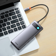 Заредете изображение във визуализатора на галерията – Baseus Metal Gleam Series Docking Station HUB 8 in 1 USB Type C - 2 x HDMI / 3 x USB 3.2 Gen.1 / 1 x Power Delivery / 1 x SD card reader / 1 x TF card reader gray (WKWG050113) - TopMag
