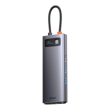 Заредете изображение във визуализатора на галерията – Baseus Metal Gleam Series Docking Station HUB 9 in 1 USB Type C - 2 x HDMI / 2 x USB 3.2 Gen. 1/1 x USB 2.0 / 1 x Power Delivery / 1 x SD card reader / 1 x TF card reader / 1 x RJ-45 gray (WKWG060013) - TopMag
